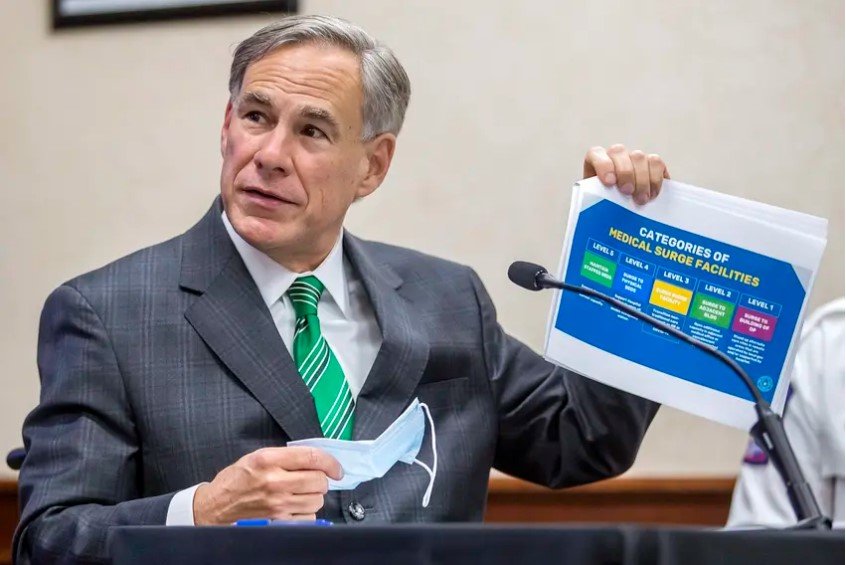 Gov. Greg Abbott speaks about the categories of medical surge facilities during a press conference at the Texas Department of Public Safety in Austin on Tuesday, June 16, 2020.