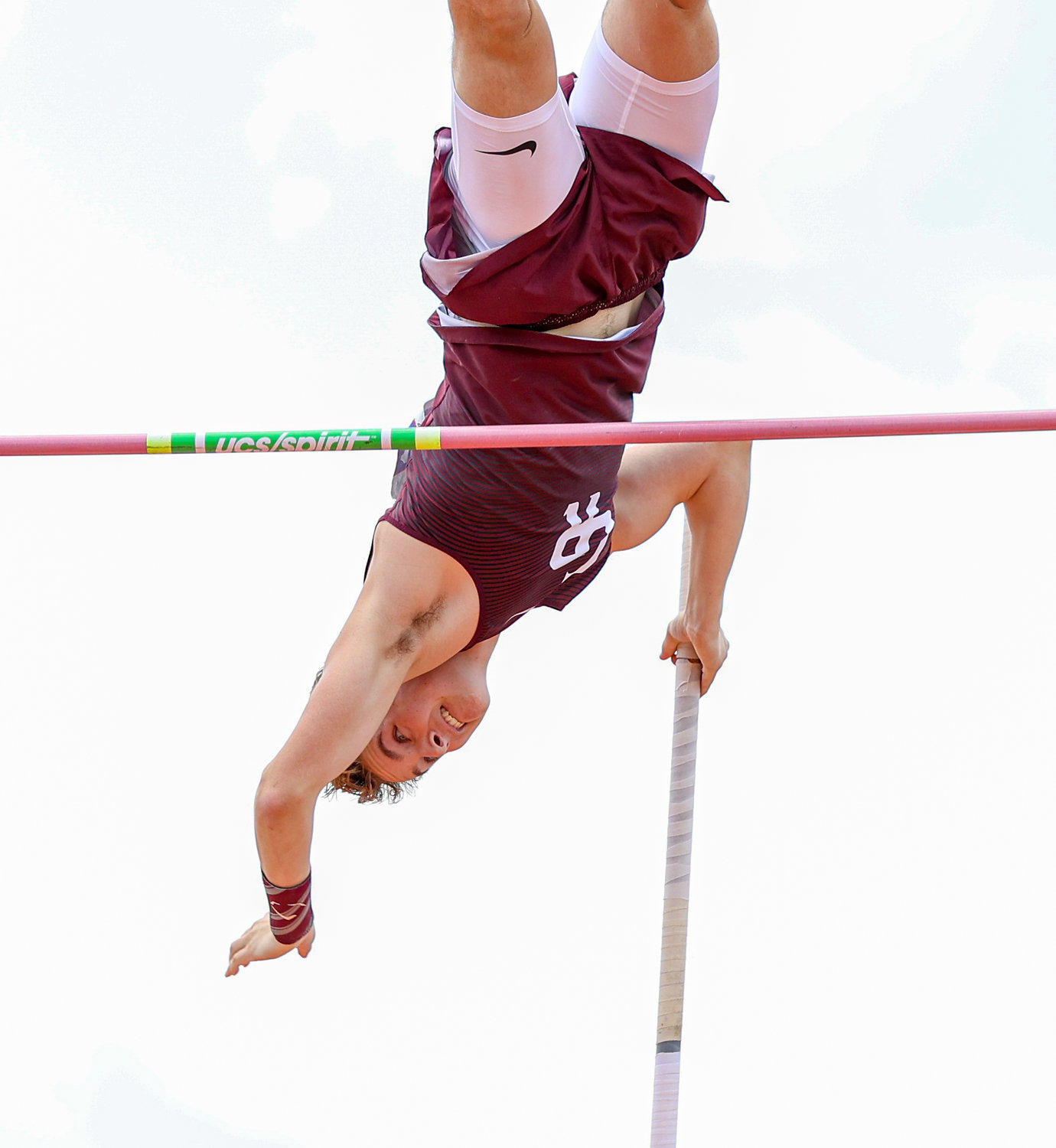 William Saxman of Cinco Ranch High School competes in the Class 6A boys pole vault event at the UIL State Track and Field Meet on May 7, 2021 at Mike A. Myers Stadium in Austin, Texas. Saxman finished fourth in the event with a vault of 15-6.00.