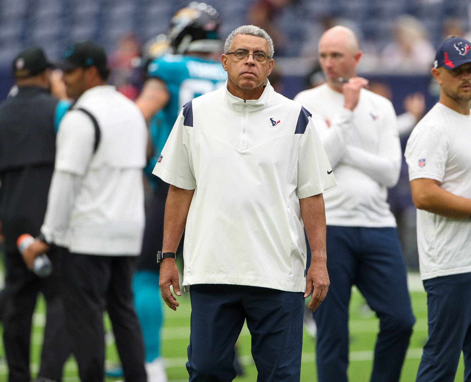 Houston Texans head coach David Culley before the start of an NFL game between the Houston Texans and the Jacksonville Jaguars on September 12, 2021 in Houston, Texas.