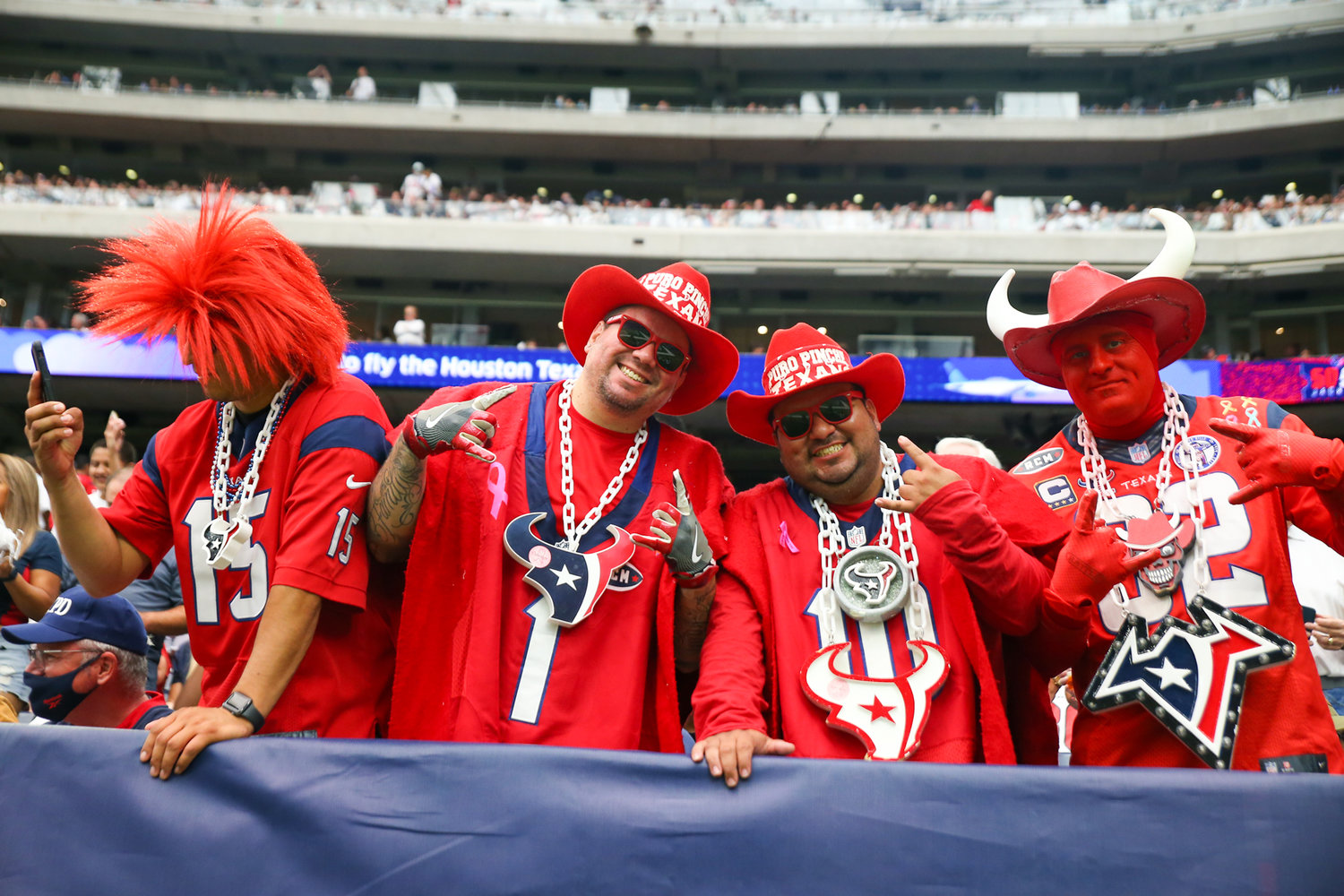 Houston Texans fans during the first half of an NFL game between the Houston Texans and the Jacksonville Jaguars on September 12, 2021 in Houston, Texas.