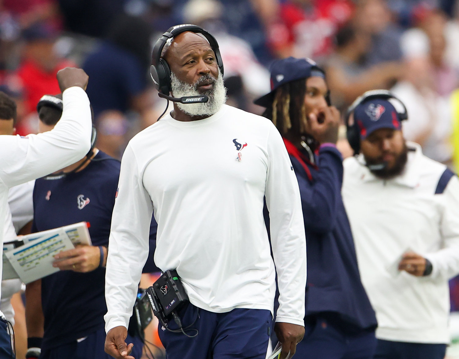Houston Texans associate head coach Lovie Smith during the second half of an NFL game between the Houston Texans and the Jacksonville Jaguars on September 12, 2021 in Houston, Texas.