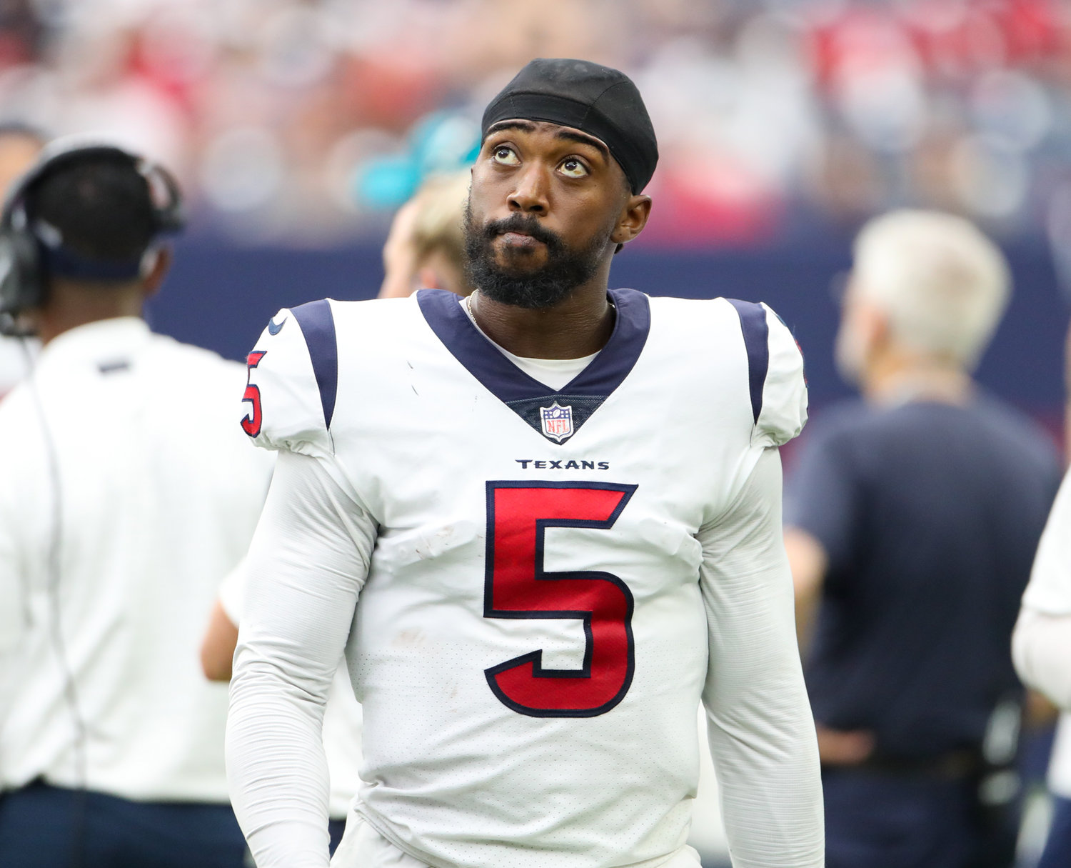 Houston Texans quarterback Tyrod Taylor (5) during the second half of an NFL game between the Houston Texans and the Jacksonville Jaguars on September 12, 2021 in Houston, Texas.