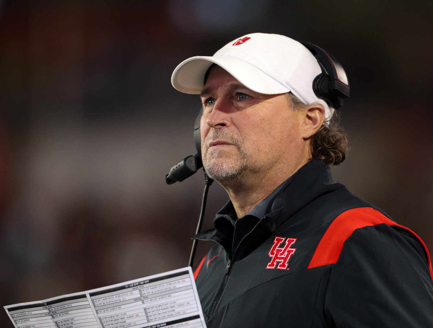 Houston Cougars head coach Dana Holgerson during an NCAA football game between Houston and SMU on October 30, 2021 in Houston, Texas.