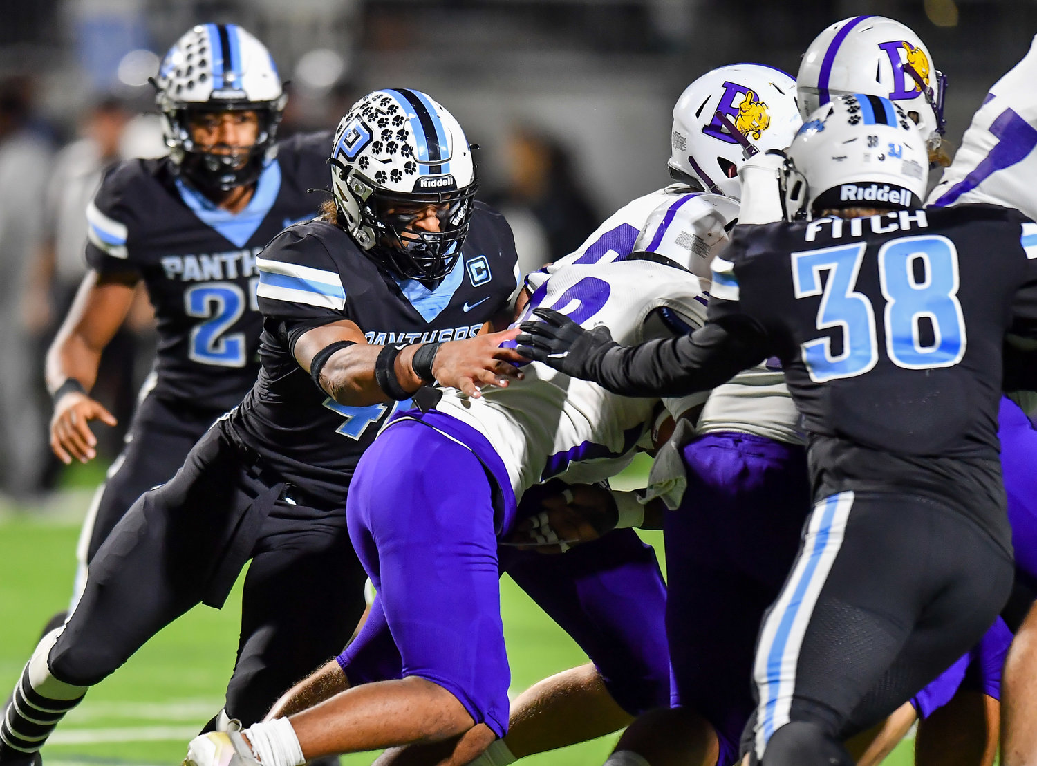 Katy, Tx. Nov 11, 2021: Paetow's Alexander Kilgore #46 makes the stop on a Galveston Ball runner during a playoff game between Paetow and Galveston Ball at Legacy Stadium in Katy. (Photo by Mark Goodman / Katy Times)