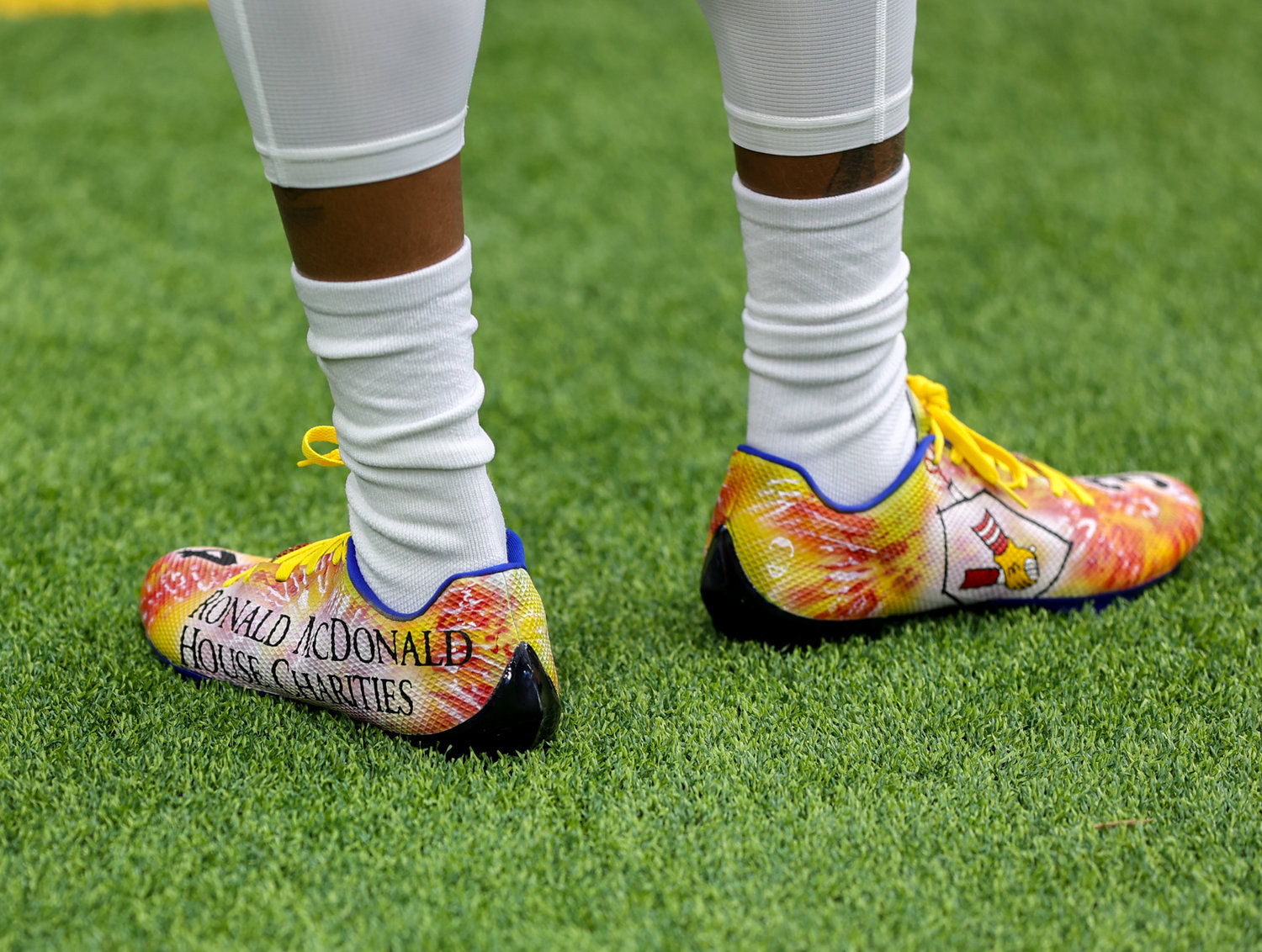 Players wear custom cleats for My Cause My Cleats day during an NFL game between the Texans and the Colts on December 5, 2021 in Houston, Texas.