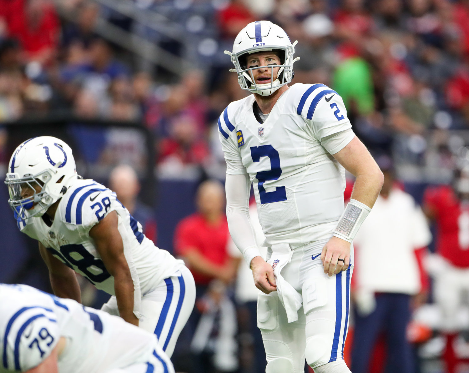 Indianapolis Colts quarterback Carson Wentz (2) during an NFL game between the Texans and the Colts on December 5, 2021 in Houston, Texas.