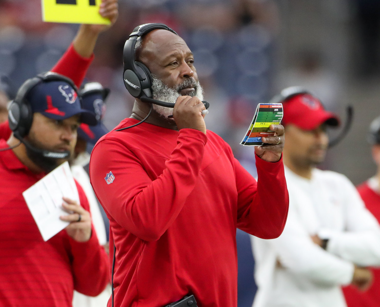 Houston Texans defensive coordinator Lovie Smith during an NFL game between the Texans and the Colts on December 5, 2021 in Houston, Texas. The Colts won, 31-0.
