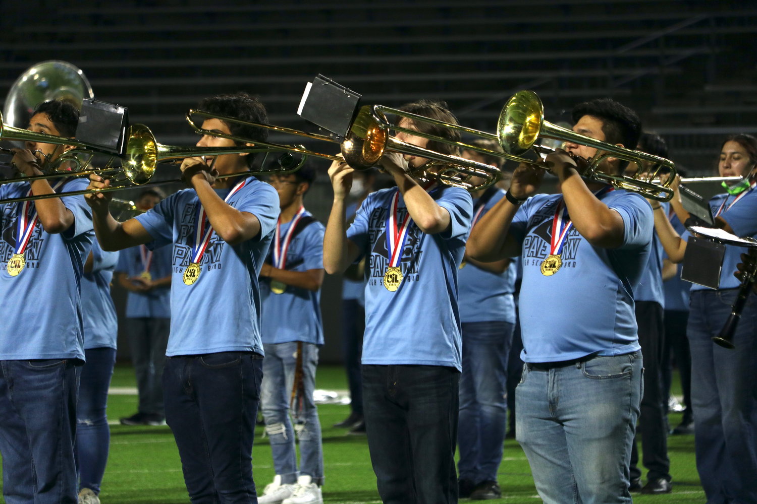 The Paetow band performs during Wednesday's Paetow State Championship celebration at Legacy Stadium