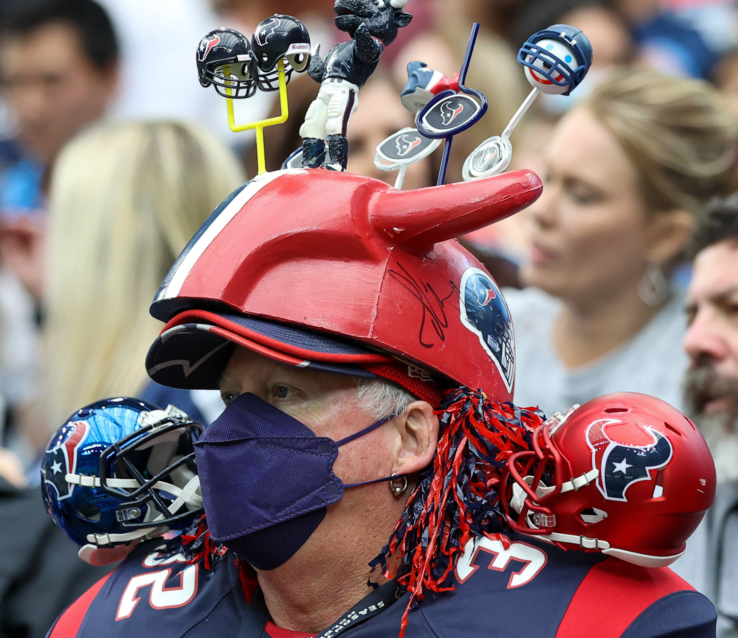 A Houston Texans fan during an NFL game between the Texans and the Titans on Jan. 9, 2022 in Houston, Texas. The Titans won, 28-25.