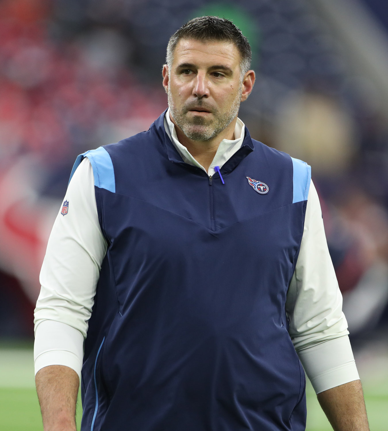 Tennessee Titans head coach Mike Vrabel before the start of an NFL game between the Texans and the Titans on Jan. 9, 2022 in Houston, Texas.