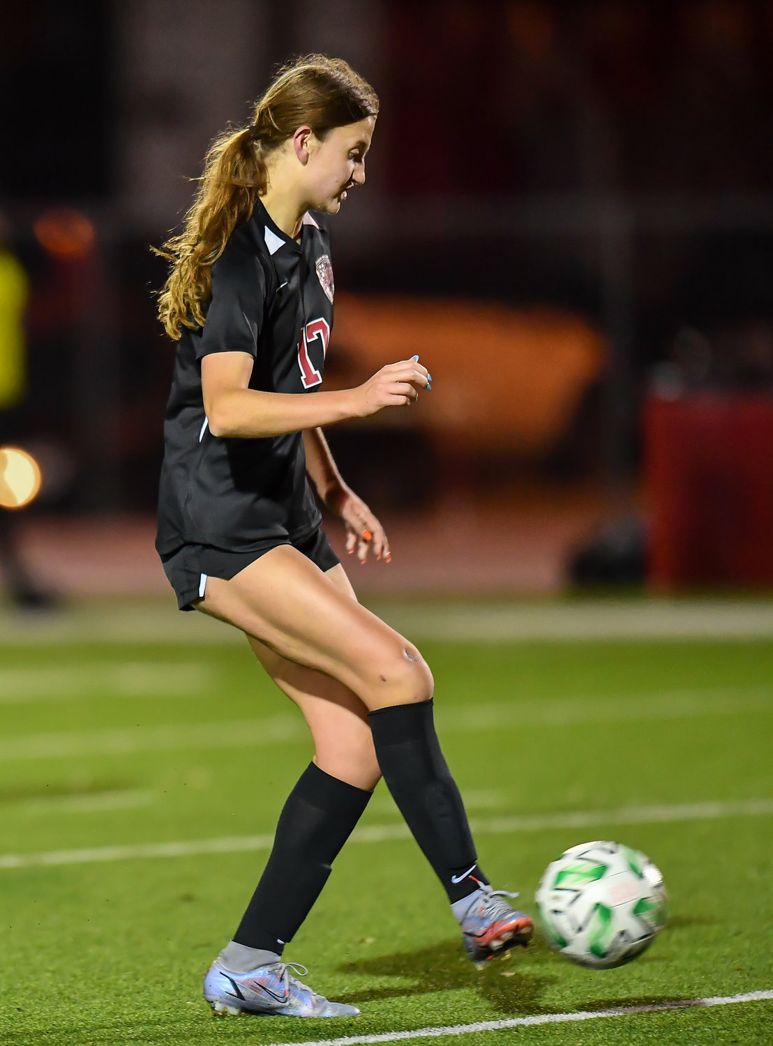 March 8, 2022: Katy's Kailey Adams #17 delivers the pass during the Katy vs Katy Taylor soccer match at KHS. (Photo by Mark Goodman / Katy Times)