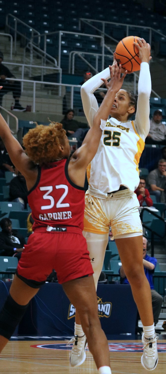 Caitlyn Williams shoots a jumper during Sunday’s Southland Tournament Final at the Merrell Center between the University of Incarnate Word and Southeastern Louisiana.
