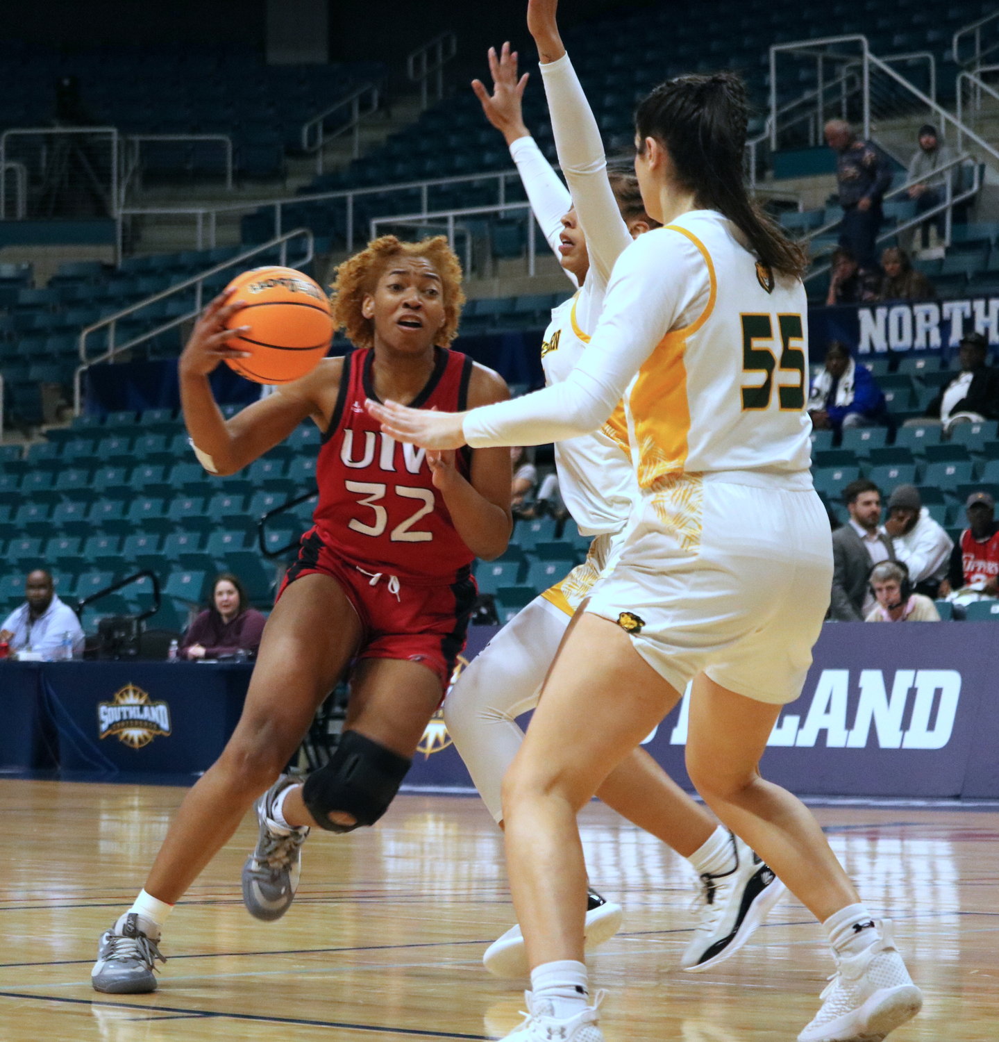 Tania Gardner drives to the basket during Sunday’s Southland Tournament Final at the Merrell Center between the University of Incarnate Word and Southeastern Louisiana.