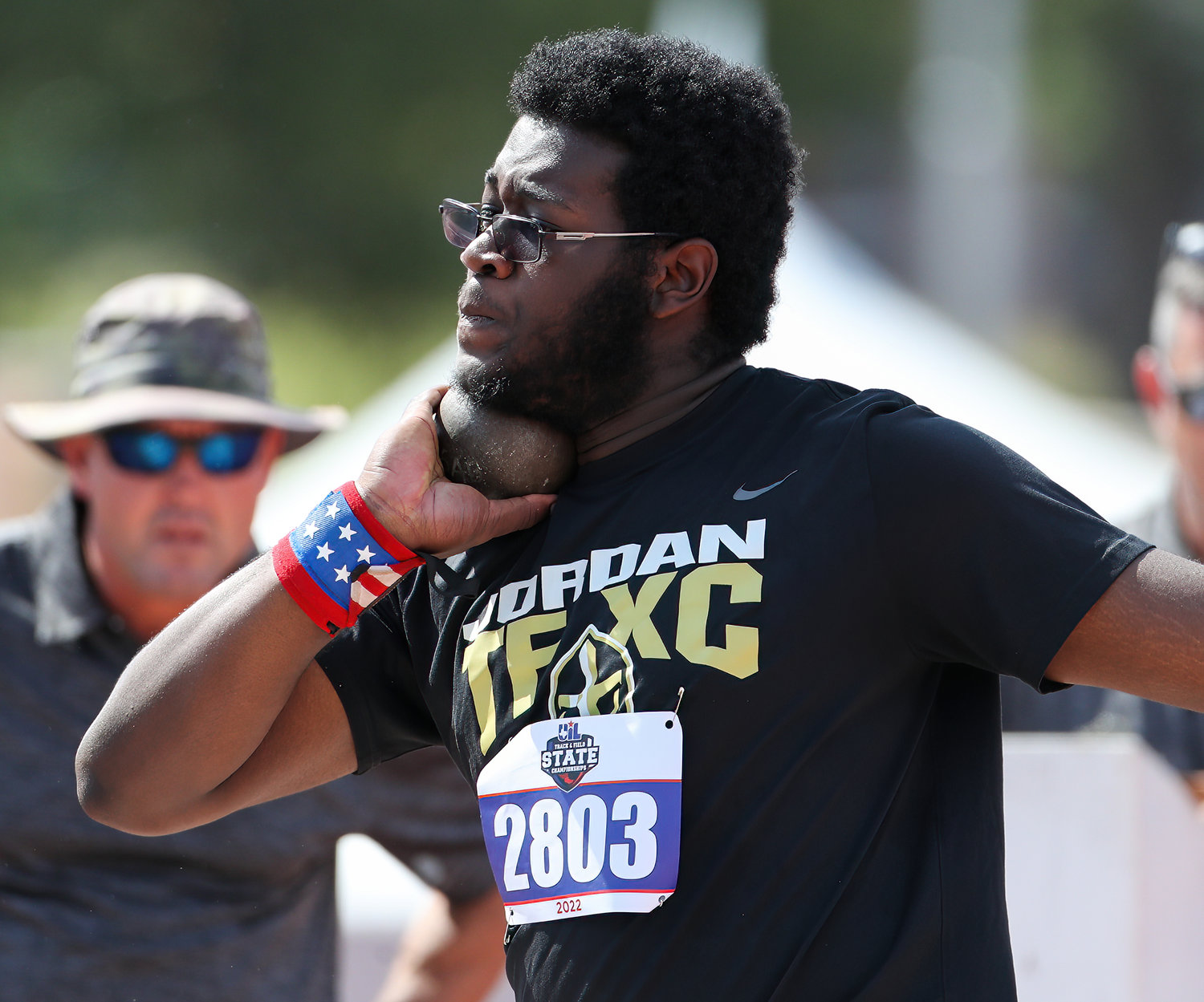 Sheldon Peters of Katy Jordan competes in the Class 5A boys shot put event at the UIL State Track and Field Meet on May 13, 2022 in Austin, Texas.