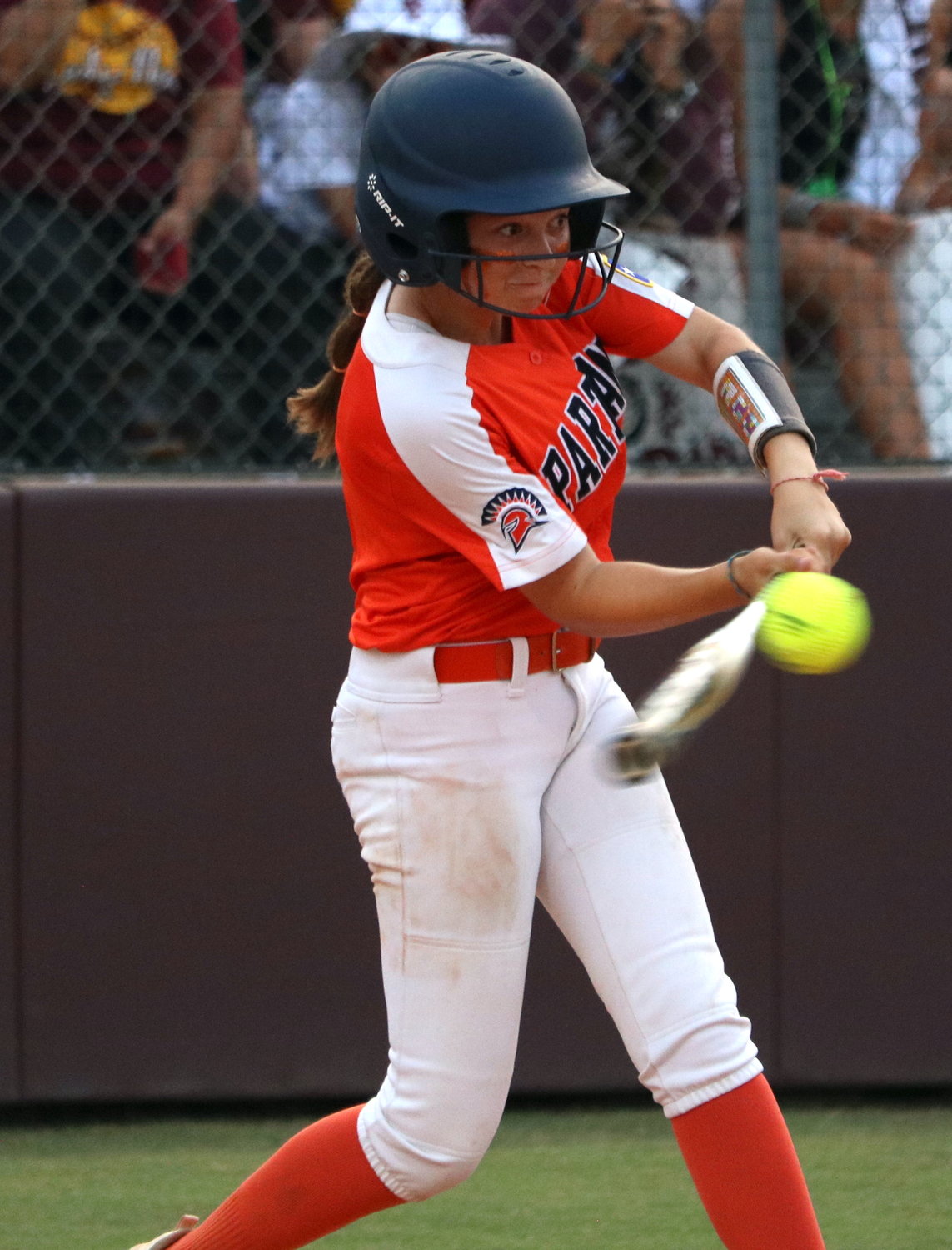Haley Welch hits during Friday’s Class 6A Regional Semifinal between Seven Lakes and Deer Park at the Summer Creek softball field.