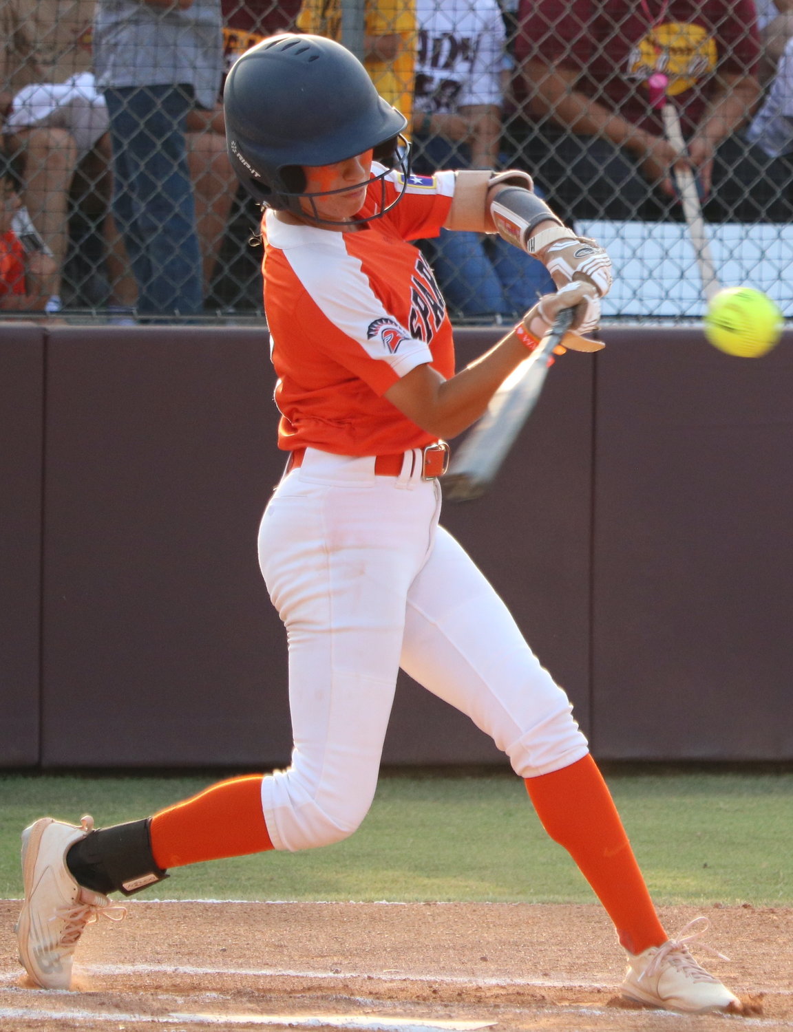 Mackinzie Stutts hits during Friday’s Class 6A Regional Semifinal between Seven Lakes and Deer Park at the Summer Creek softball field.