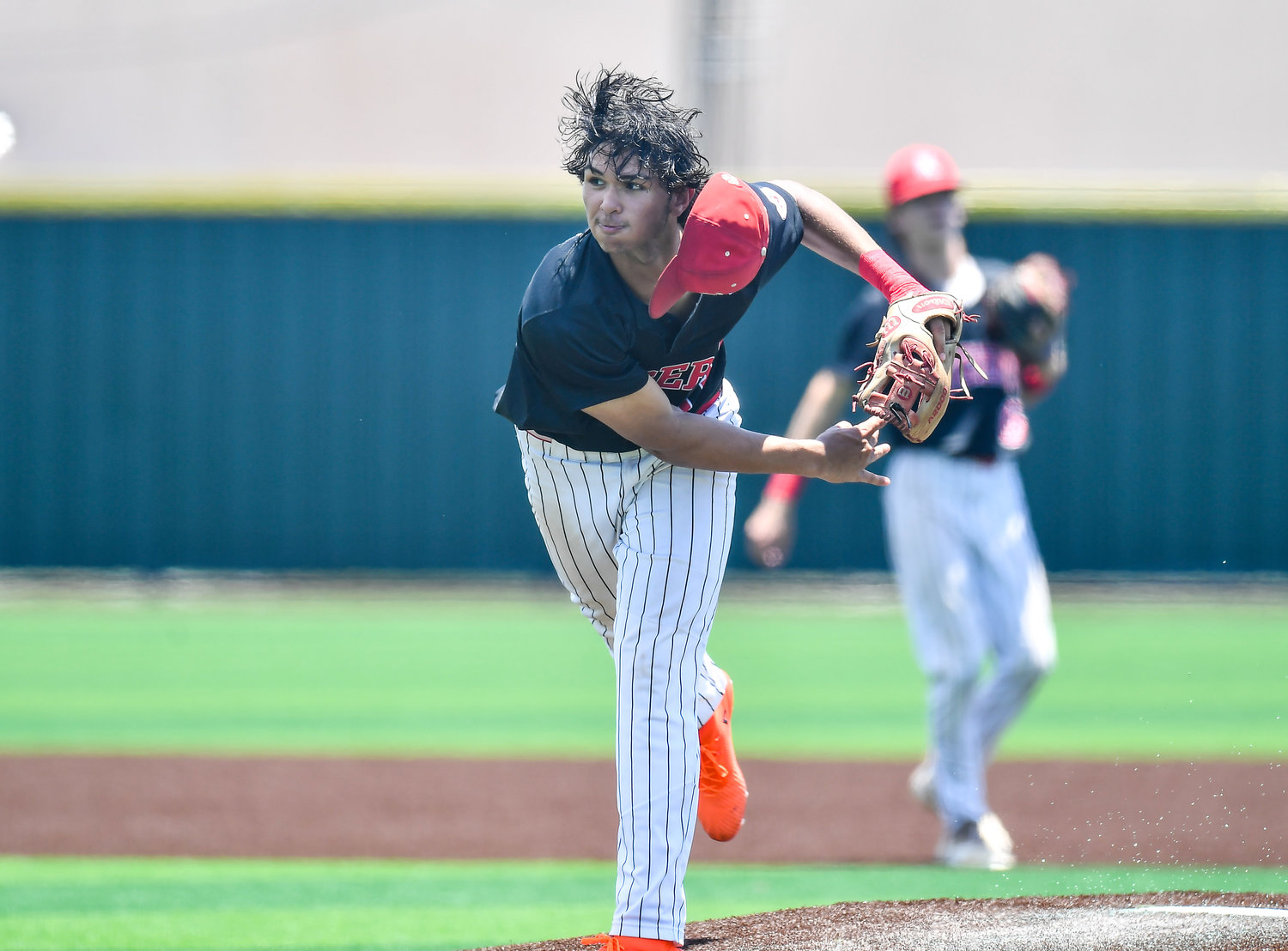 Katy's Nayden Ramirez (13) comes in to pitch with the bases loaded and two outs during the second inning of game three during a Region III-6A Regional SemiFinals baseball game between Katy and Strake Jesuit at Jersey Village High School, Saturday, May 28, 2022.