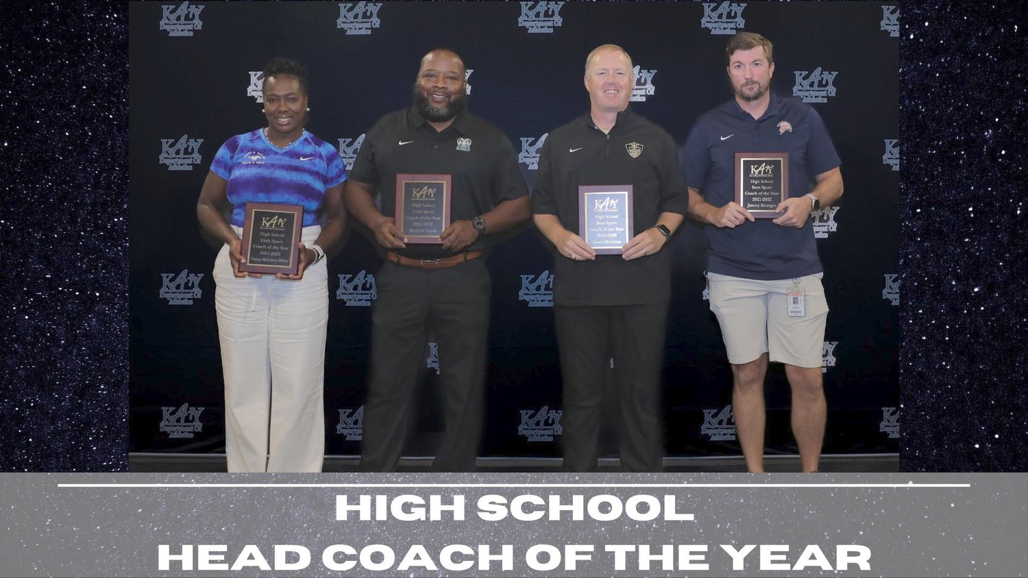 Seven Lakes Jimmy Kreuger, Jordan’s Jason Meekins, Taylor’s Tonya McKelvey-White and Mayde Creek’s Mareon Lewis were named the Katy ISD high school head coaches of the year.