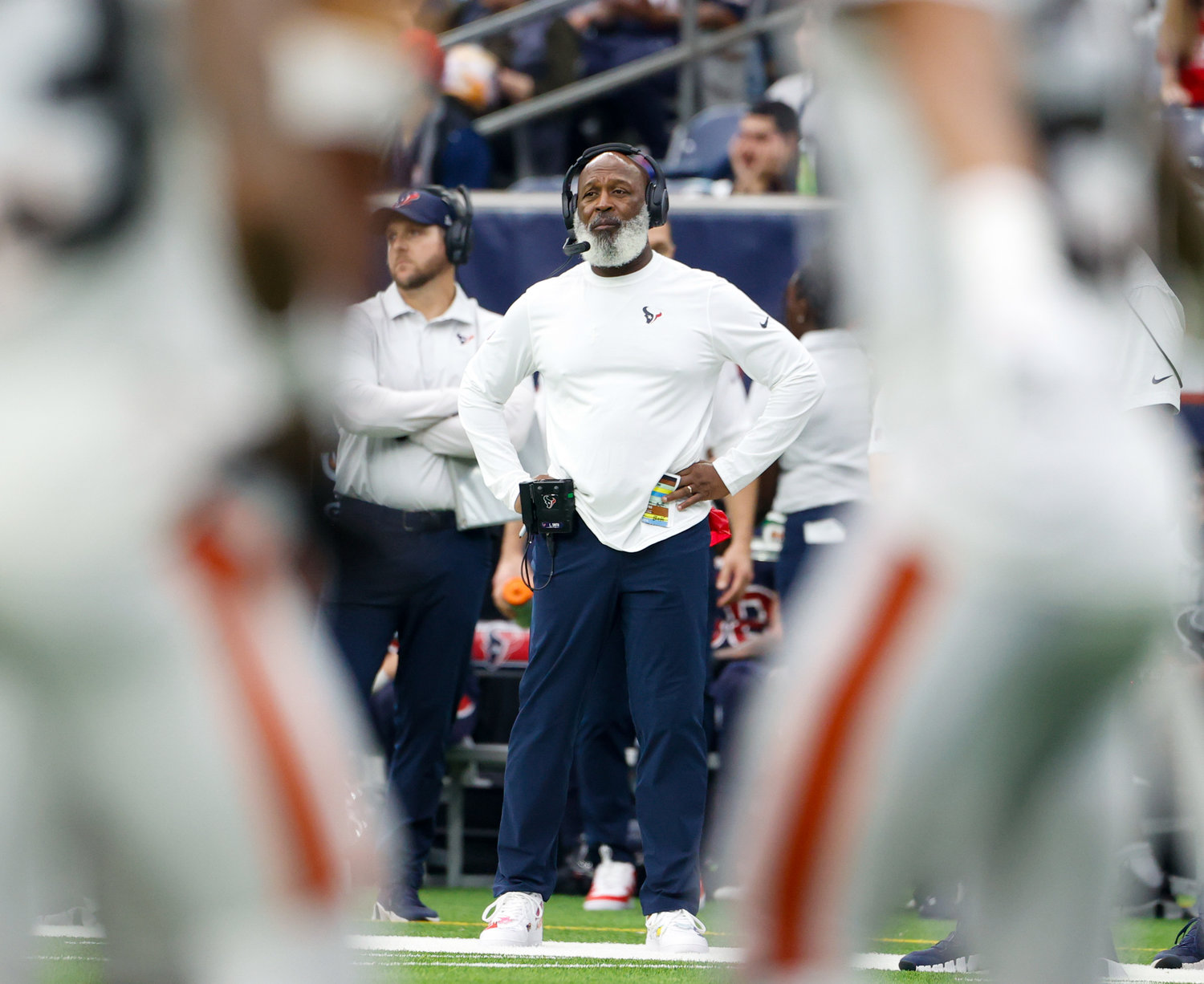Houston Texans head coach Lovie Smith during an NFL game between the Houston Texans and the Cleveland Browns on Dec. 4, 2022, in Houston. The Browns won, 27-14.