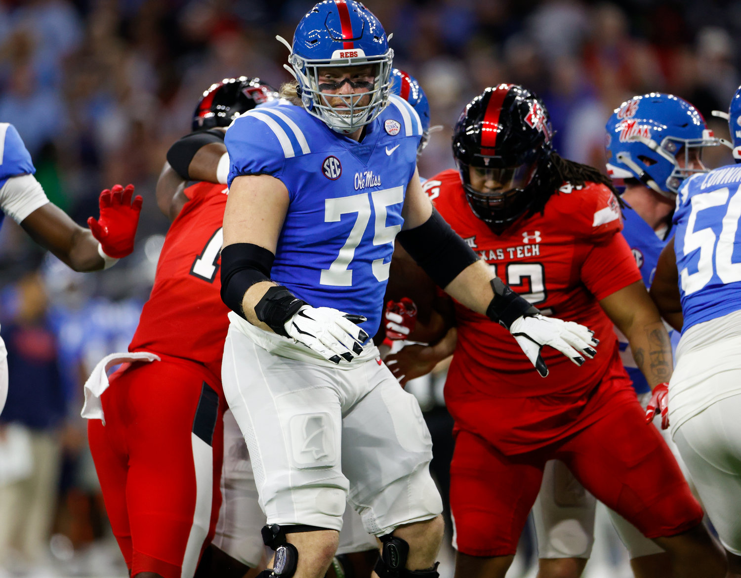 Mississippi offensive lineman Mason Brooks (75) during the TaxAct Texas Bowl on Dec. 28, 2022 in Houston.