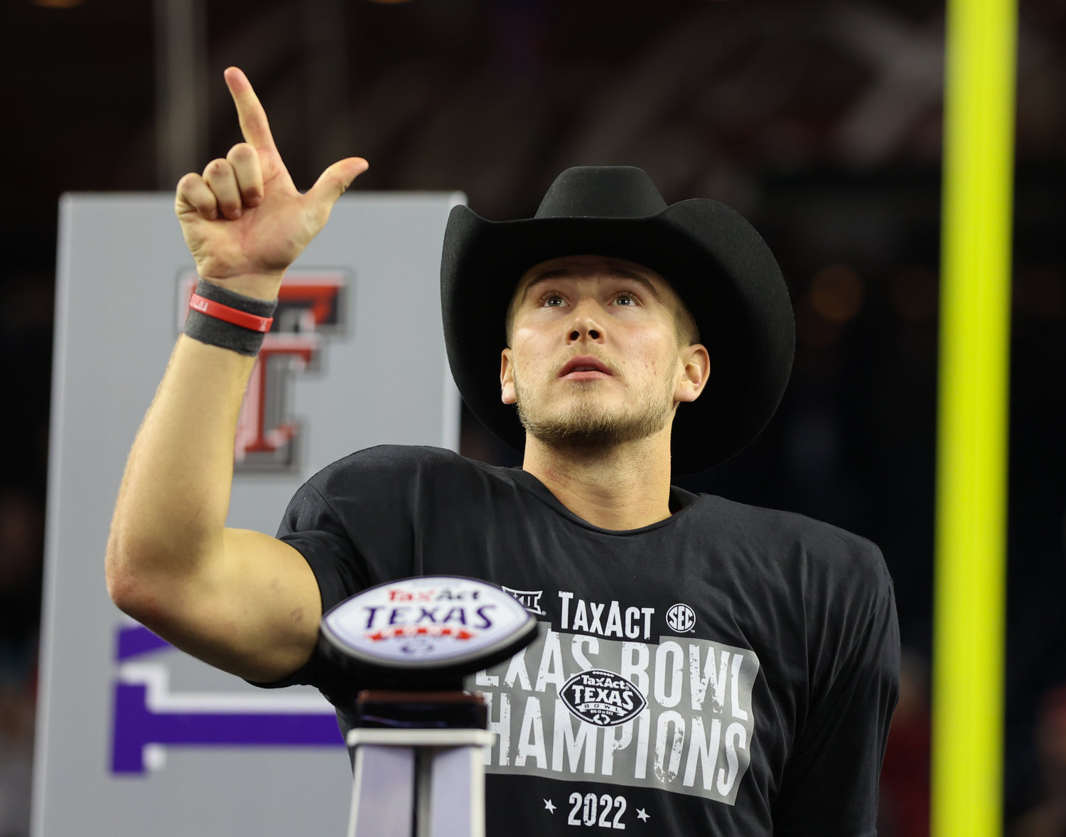 Texas Tech quarterback Tyler Shough (12) was named the Most Valuable Player following a 42-25 win over Ole Miss in the TaxAct Texas Bowl on Dec. 28, 2022 in Houston.