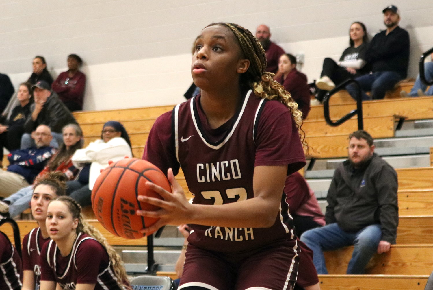 Aniya Foy shoots a jumper during Friday's game between Cinco Ranch and Paetow at the Paetow gym.