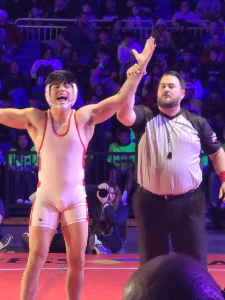 Katy’s Jeremy Manibog won a gold medal at the state wrestling meet.