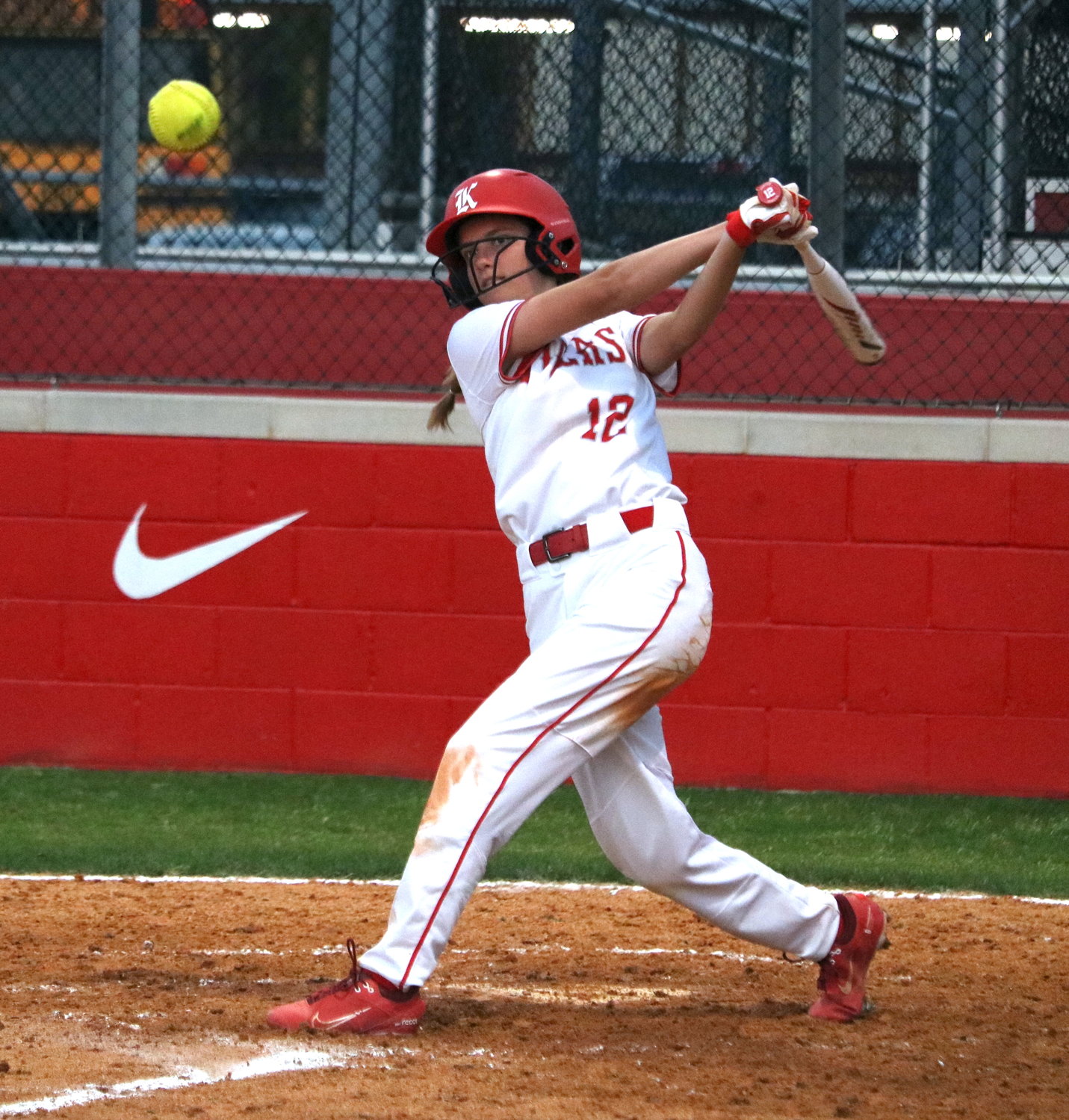 Avery Porter hits during Friday's District 19-6A game between Katy and Cinco Ranch at the Katy softball field.