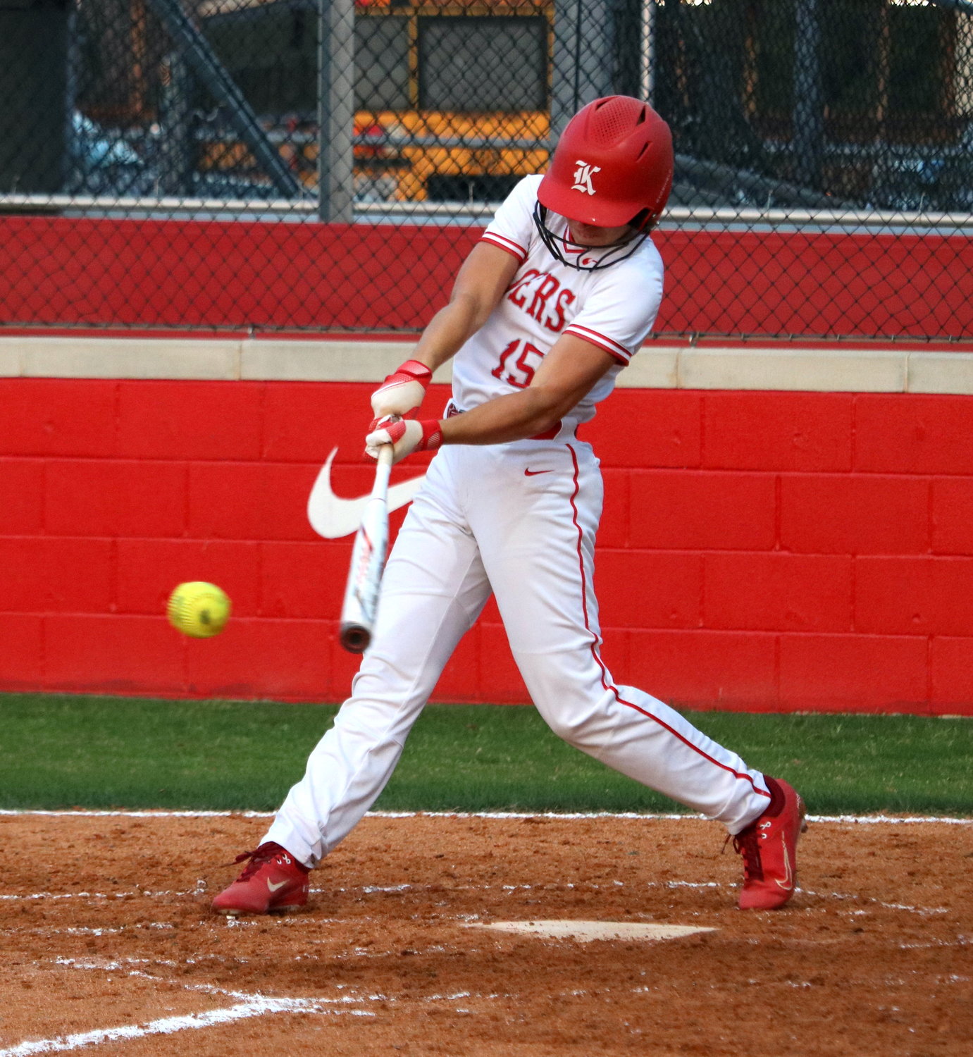 Ashtyn Reichardt hits during Friday's District 19-6A game between Katy and Cinco Ranch at the Katy softball field.