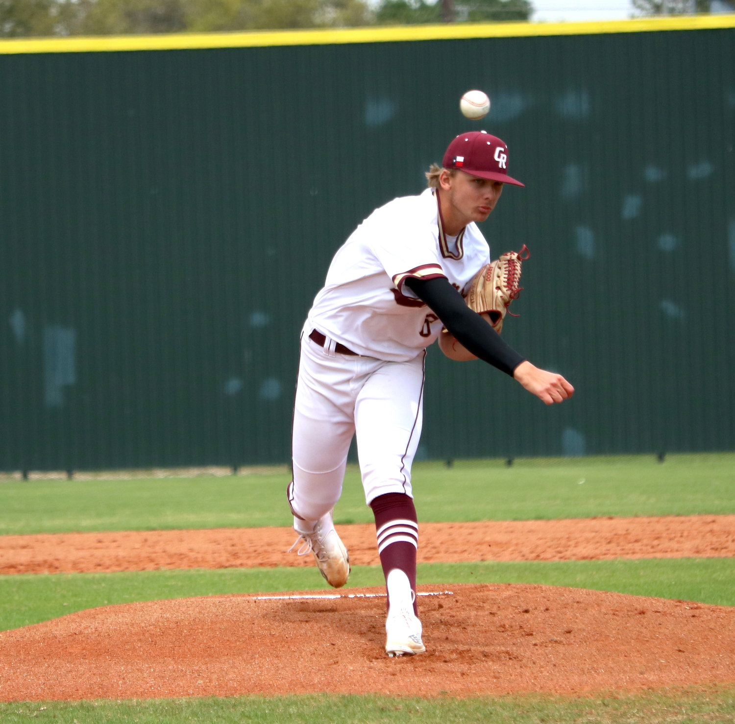 Brayden Hodge pithes during Tuesday's game between Tompkins and Cinco Ranch at the Cinco Ranch baseball field.