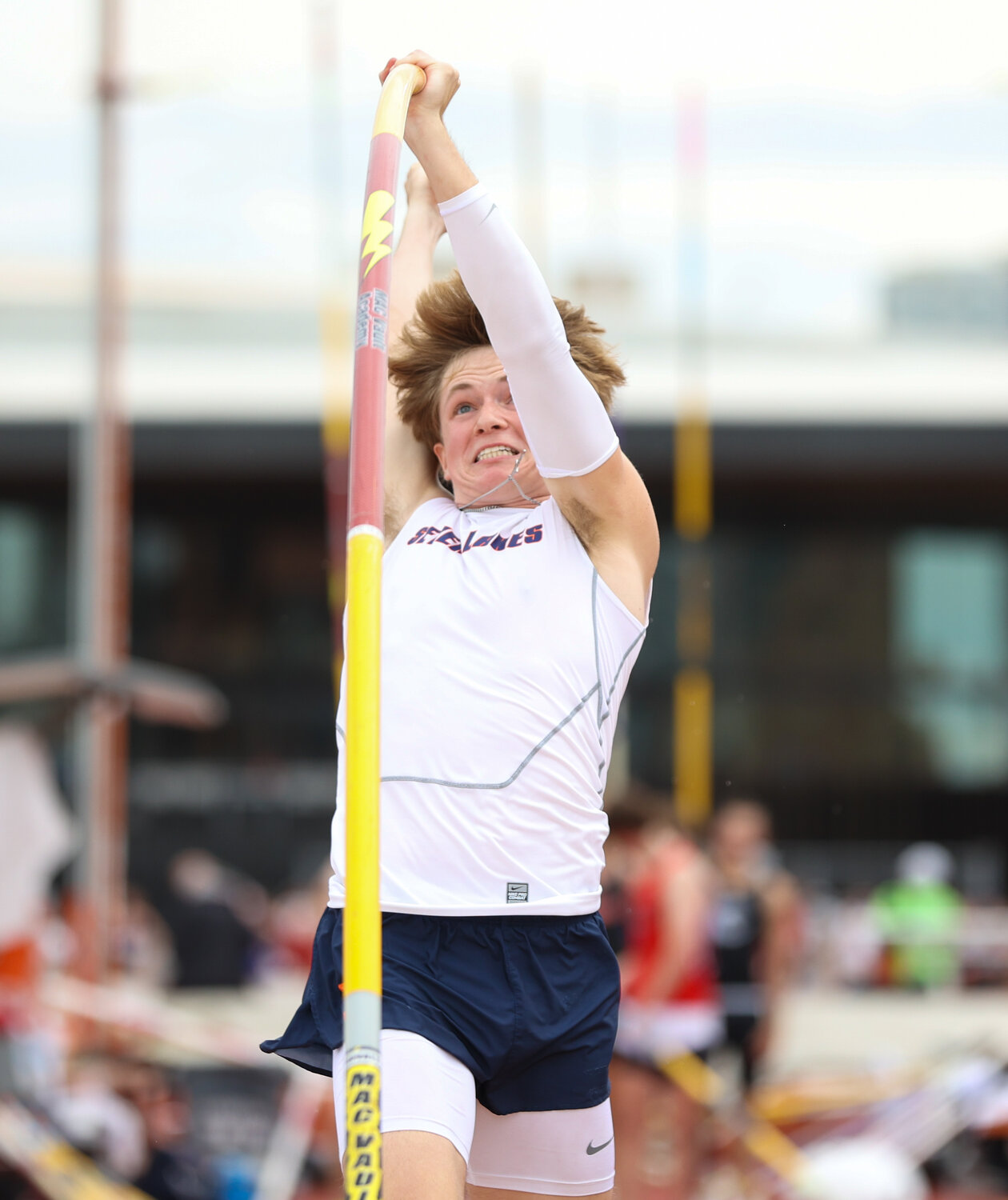 Robert Austin of Seven Lakes High School (2952) competes in the Class 6A boys pole vault during the UIL State Track and Field Meet on Saturday, May 13, 2023 in Austin.