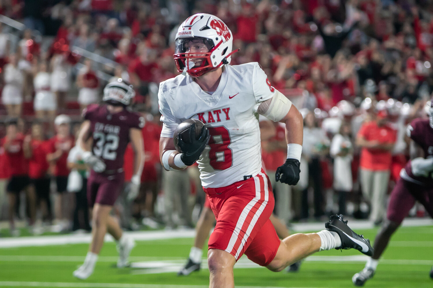 Chase Johnsey runs into the endzone during Friday's area round game between Katy and Cy-Fair at the Berry Center in Cypress.