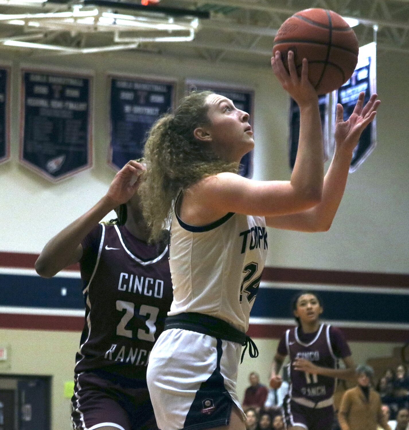 Gabby Panter shoots a layup during Tuesday's game between Tompkins and Cinco Ranch at the Tompkins gym.