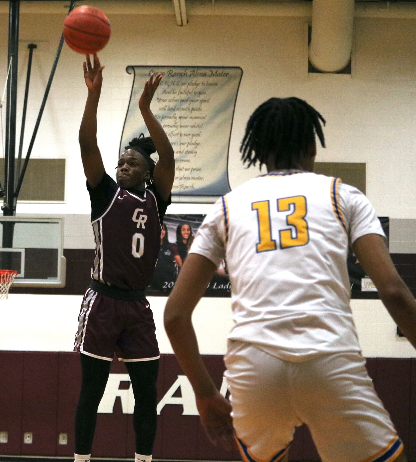 Prince Jones-Bynum shoots a jumper during Friday's game between Cinco Ranch and Klein at the Cinco Ranch gym.