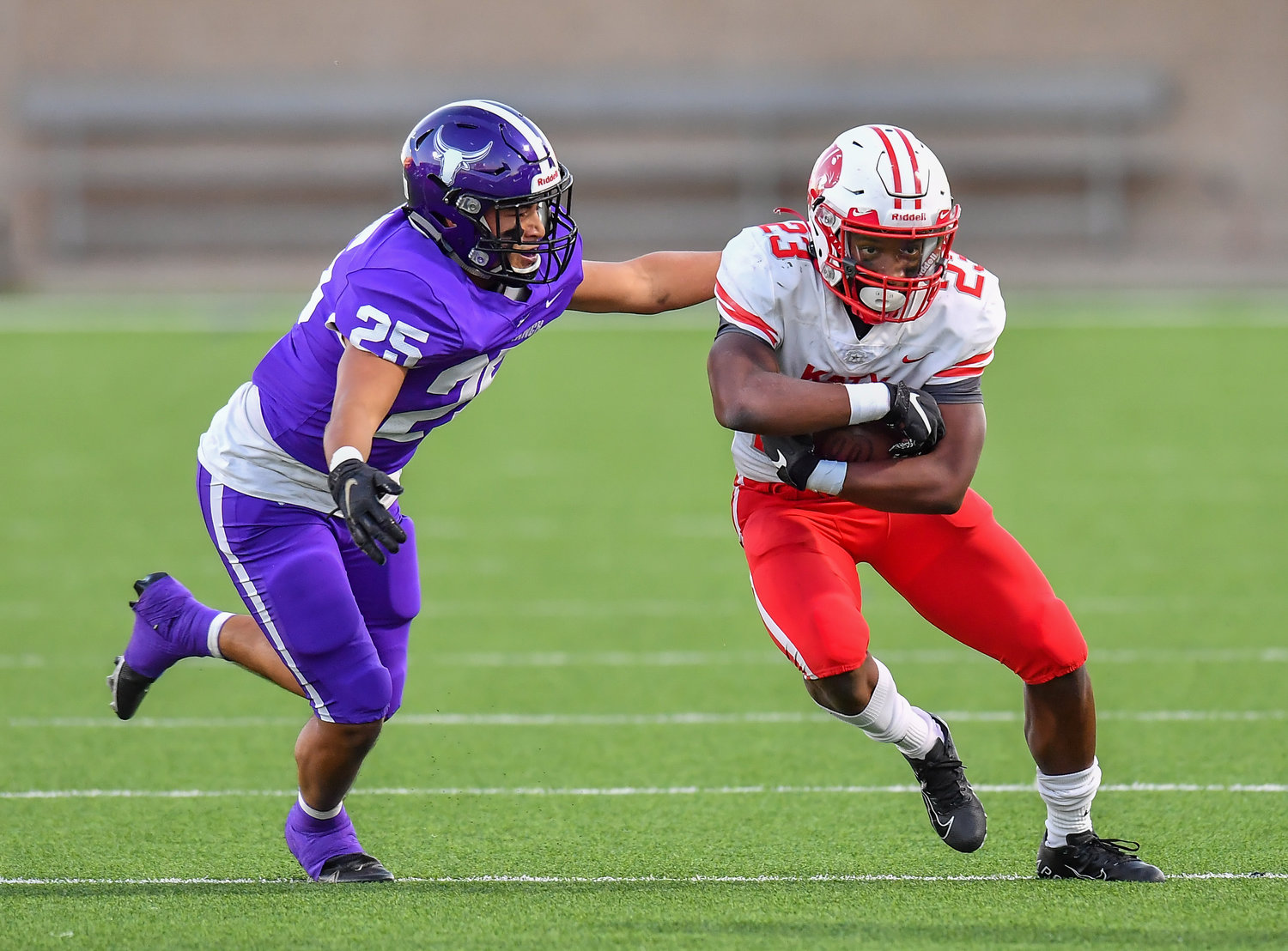 Katy, Tx. Nov 5, 2021: Katy's Seth Davis #23  carries the ball during a conference game between Katy and Morton Ranch at Legacy Stadium in Katy. (Photo by Mark Goodman / Katy Times)