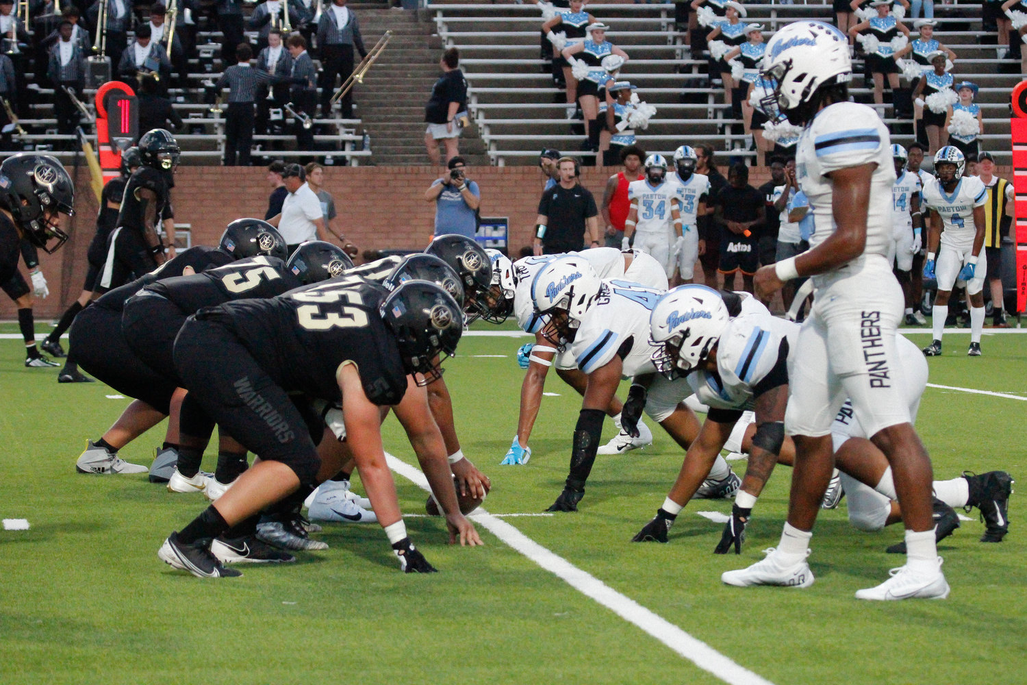 Paetow and Jordan line up for a play during Friday’s game between Jordan and Paetow at Rhodes Stadium.