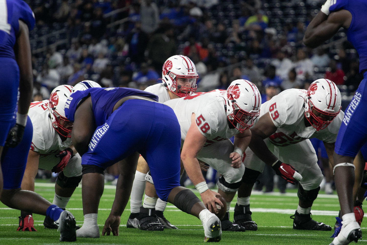 Caleb Koger sits under center during Friday's Class 6A-Divison II Region III Final between Katy and C.E. King at NRG Stadium.