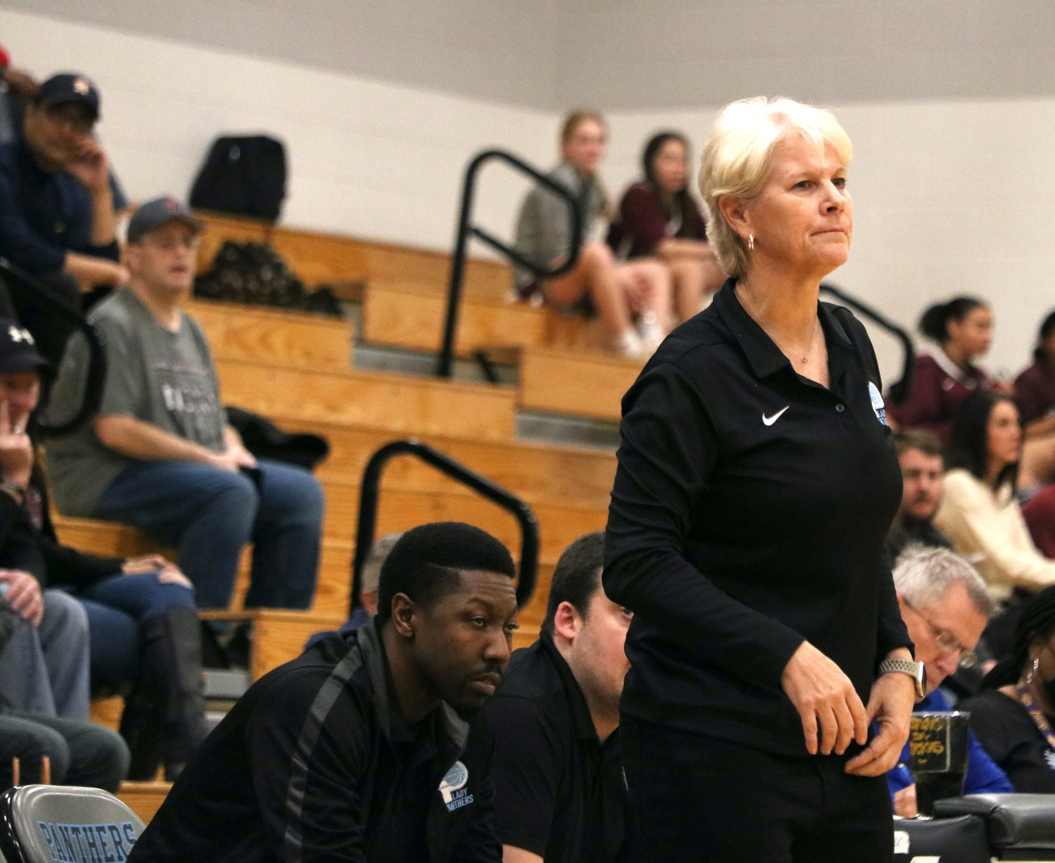 Paetow head coach Stacey Stroman watches her team during Friday's game between Cinco Ranch and Paetow at the Paetow gym.