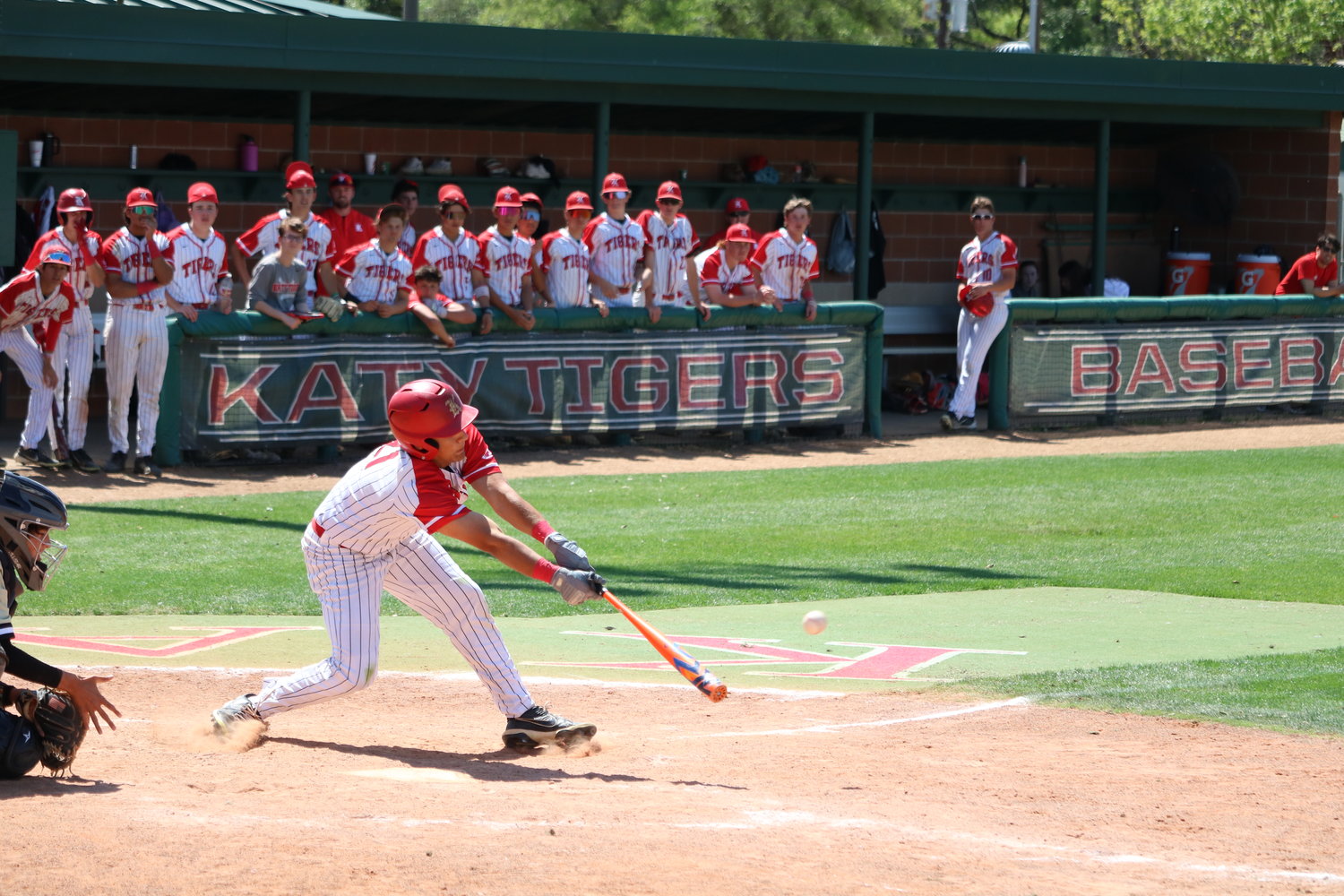 Reese Ruderman hits a walk-off single during Saturday's game between Katy and Jordan at the Katy baseball field.