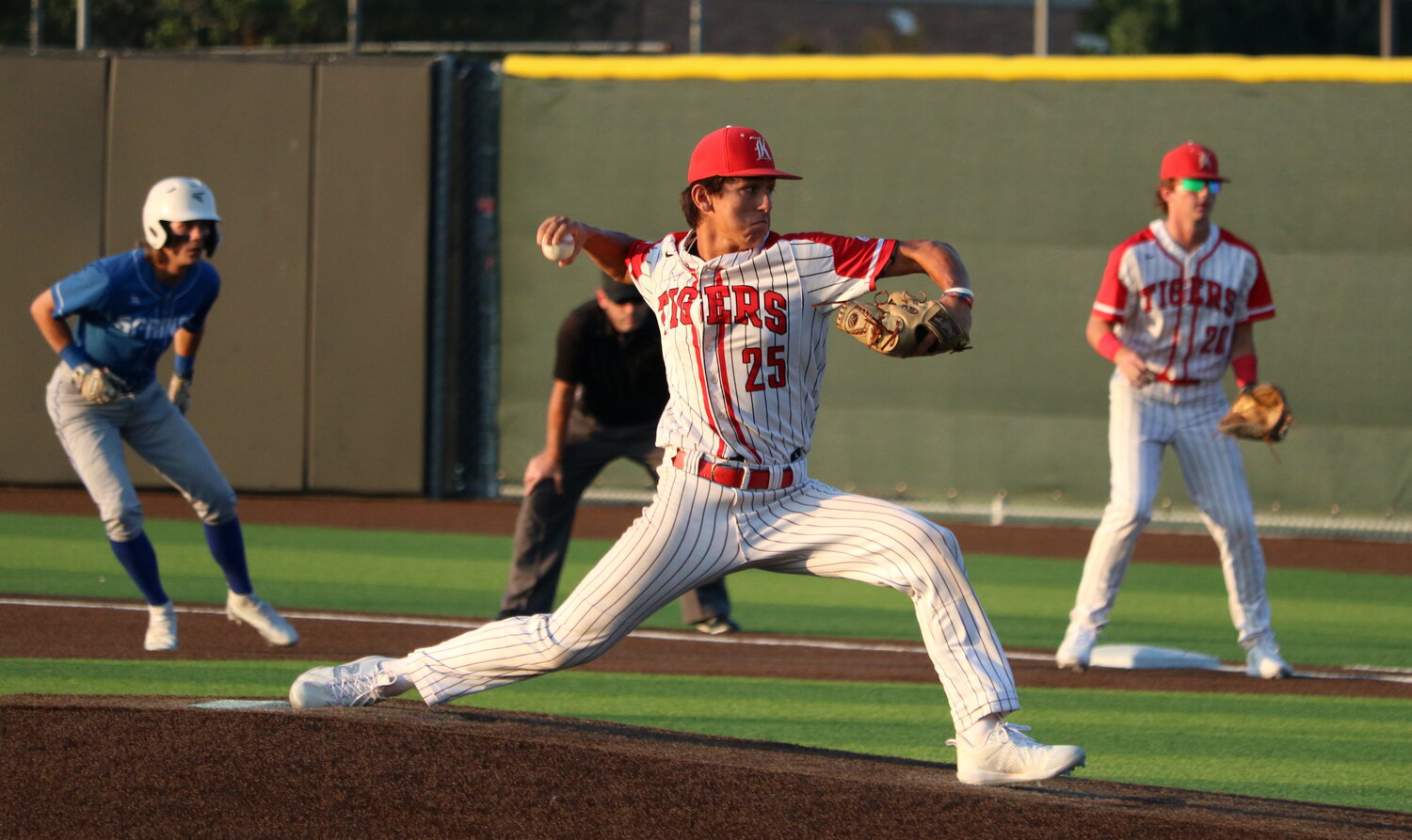 Aiden Barrientes pitches during Thursday's Regional Semifinal between Katy and Clear Springs at Langham Creek.